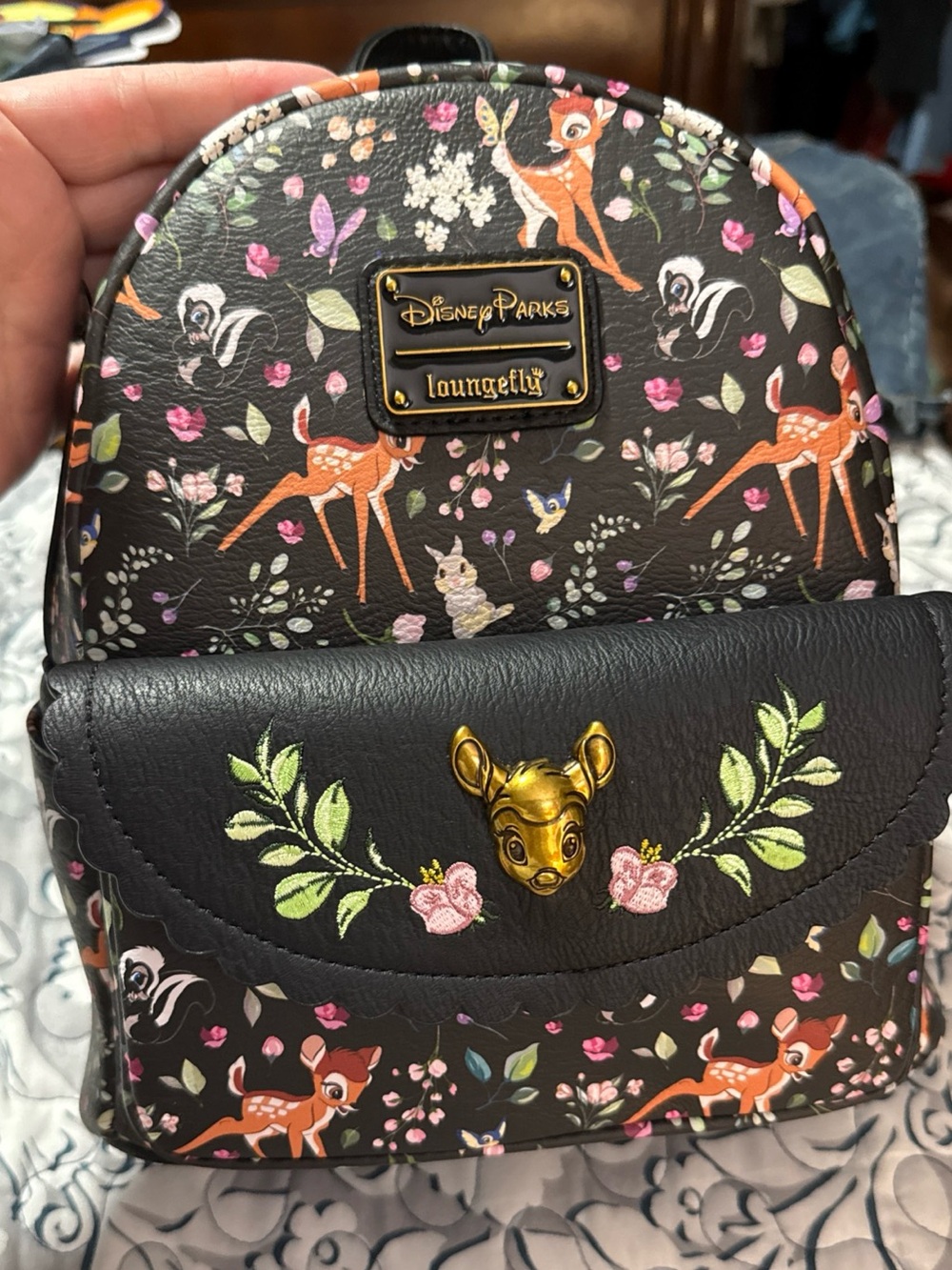 Loungefly Disney Parks Bambi Floral Black Mini Backpack